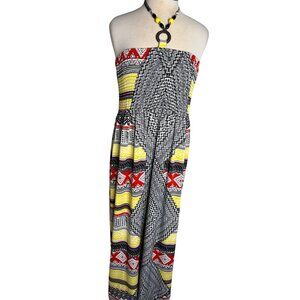 Magic beaded tube top maxi XL dress stretch geo print Y2K 70’s